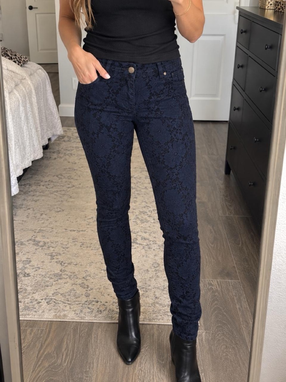 Jen7 7 for all man kind Navy Lace-Textured Skinny Jeans